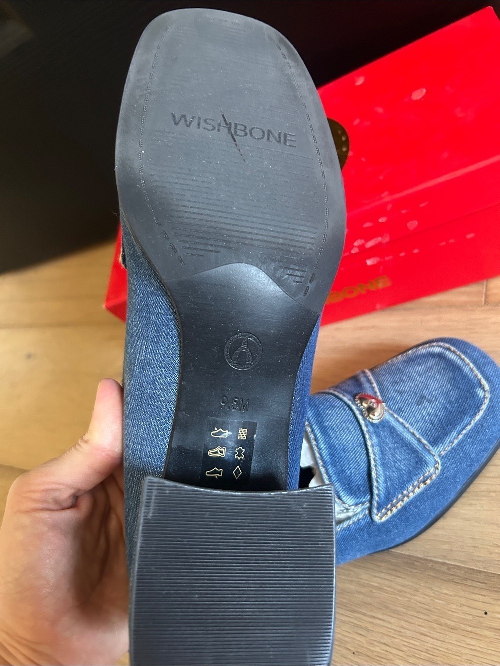 Wishbone Denim Block Heel Loafers - Picture 5 of 7